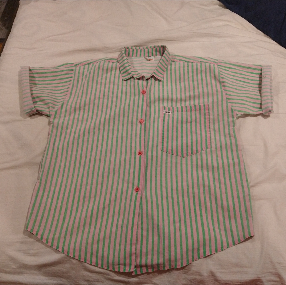 80's Vintage Striped Button Up Tee